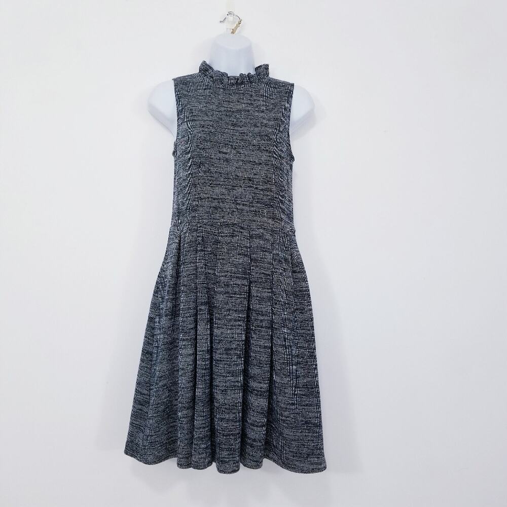 GANNI Knit Ruffle Mock Neck Pleated Dress Pockets